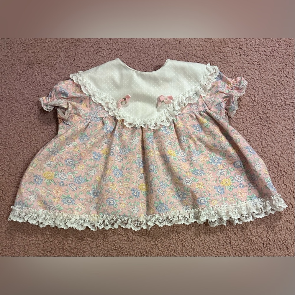 Vintage 24 Months Floral Peterman Collar Lace Dress Open Back Cottagecore Circle